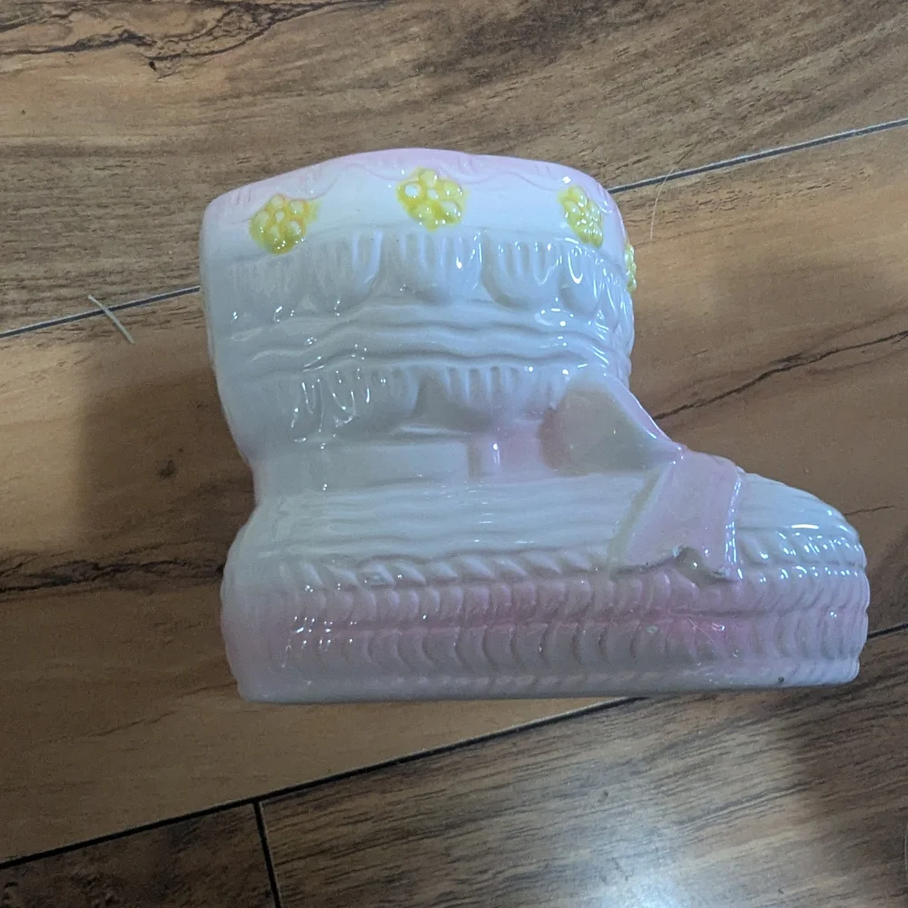 Pink and White Ceramic Boot Wall Decor